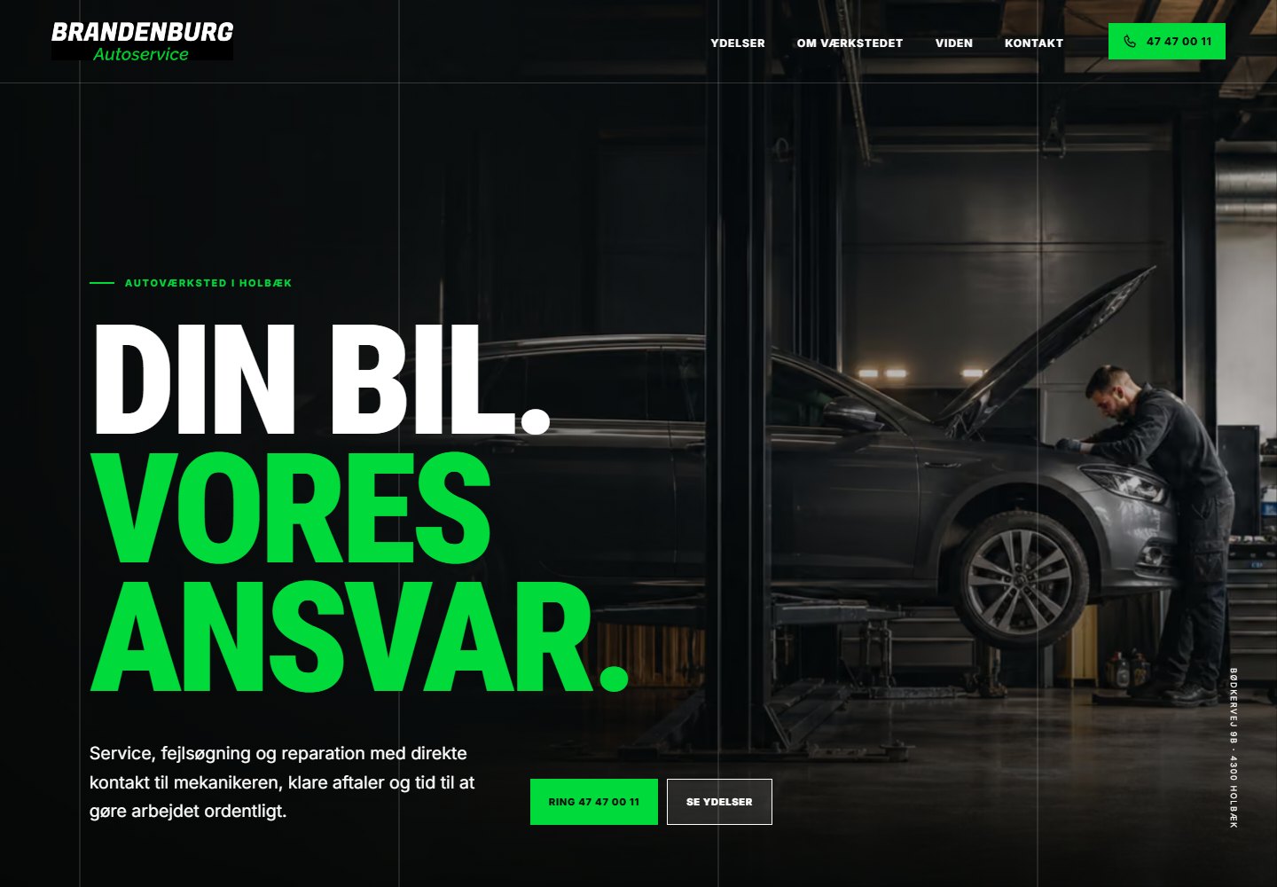 Skærmbillede af hjemmesiden for Brandenburg Autoservice